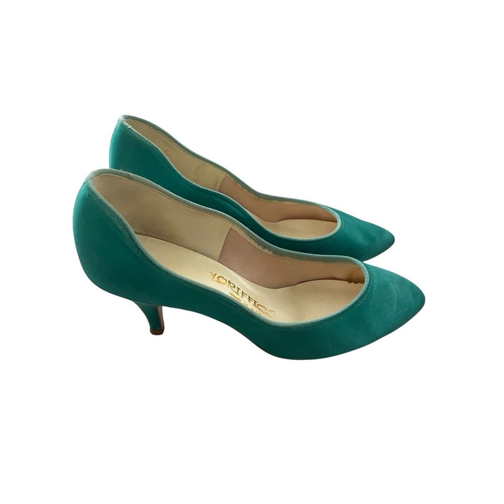 Vintage Coloriffics Emerald Green Satin Pumps Heels Size 6 - Picture 6 of 8